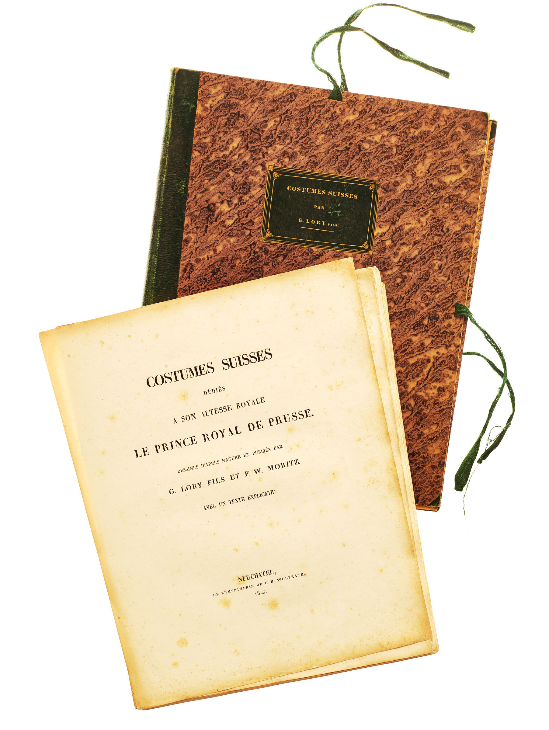Copertina e frontespizio della cartella «Costumes suisses: dédiés à son altesse Le Prince Royal de Prusse»