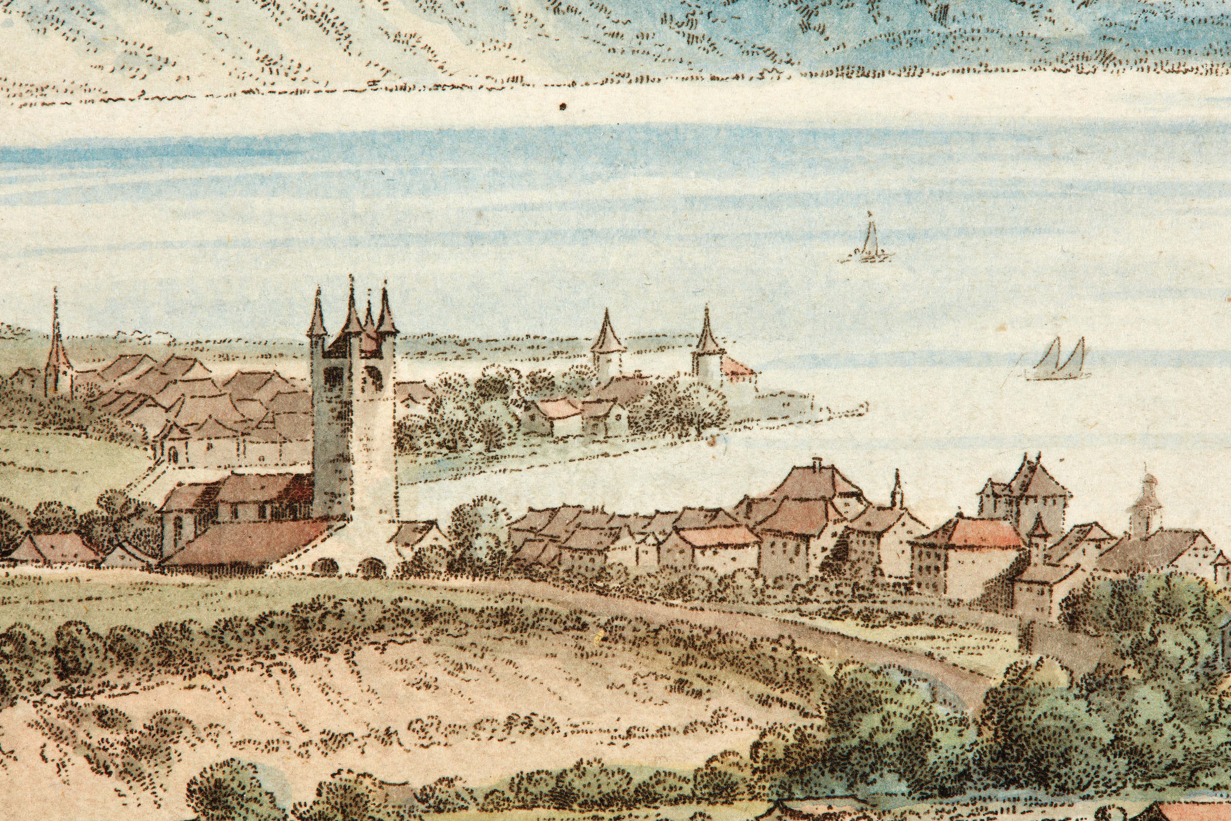 Johann Ludwig Aberli, Vue de Vevey, détail de la première plaque de la gravure