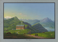 Locanda Rigi Staffel con vista sul Lago dei quattro Cantoni; in primo piano turisti